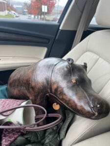 Vintage brown leather hippopotamus footstool ottoman discovered during an estate liquidation